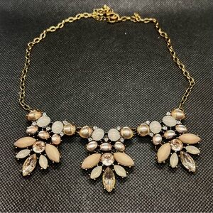 Vintage Pink White‎ Rhinestones Flower Necklace Statement Necklace, Party, Prom